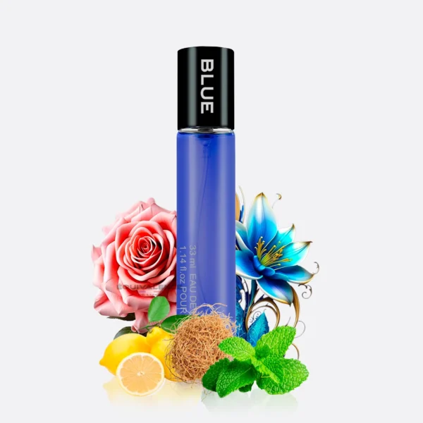 Parfum Blue 33ml, un dupe pratique et moderne, inspiré par Bleu, offrant des notes vivifiantes et élégantes pour un style intemporel.