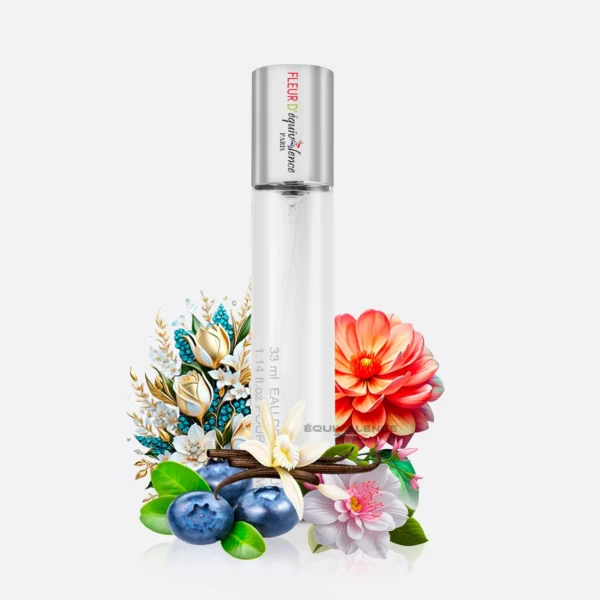 Gros plan sur le flacon Fleur 33ml, un parfum de poche délicat et sophistiqué, conçu pour capturer l’essence florale et lumineuse de Flower.