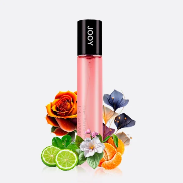 Gros plan sur le flacon Jooy 33ml, un parfum de poche chic et pratique qui capture l'essence joyeuse et sophistiquée de Joy.