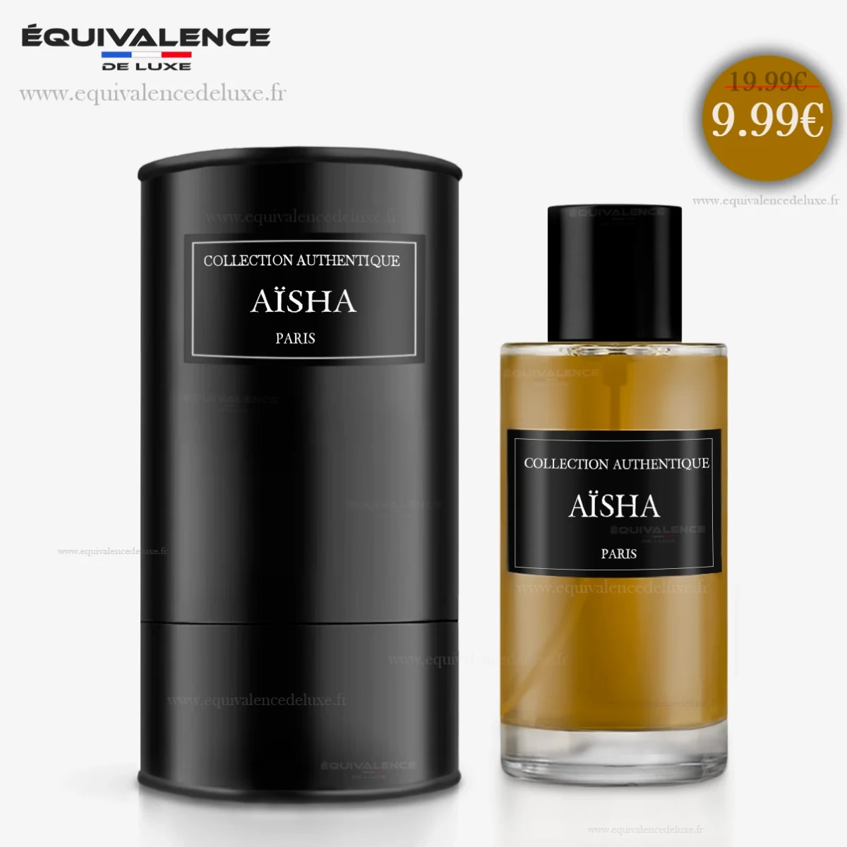 Flacon du Parfum Aisha Collection Privée 50ml accompagné de sa boîte élégante, une harmonie parfaite entre luxe et sensualité.