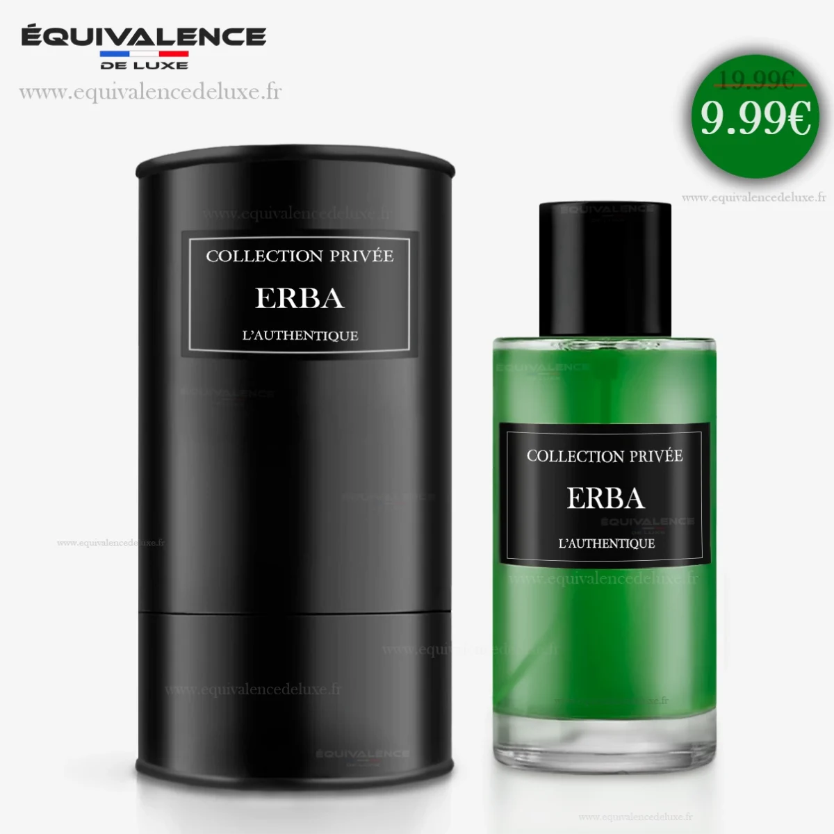 Flacon du Parfum Erba Collection Privée Authentique 50ml accompagné de sa boîte élégante, un écrin parfait pour une essence fraîche et luxueuse.