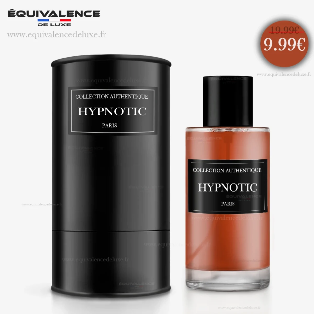 Flacon du Parfum Hypnotic Collection Privée 50ml accompagné de sa boîte raffinée, une alliance de charme et de séduction.