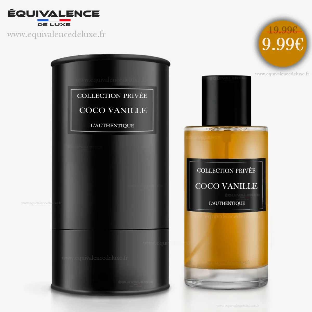 Flacon du Parfum Coco Vanille Collection Authentique 50ml présenté avec sa boîte élégante, un écrin parfait pour une essence douce et envoûtante.