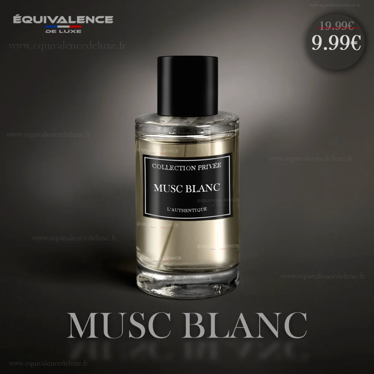 Flacon raffiné du Parfum Collection Privée Authentique Musc Blanc, une fragrance douce et enveloppante aux notes musquées.