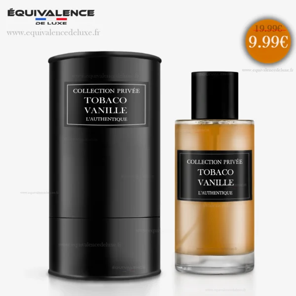 Flacon du Parfum Collection Privée Authentique Tobacco Vanille 50ml présenté avec sa boîte luxueuse, un écrin parfait pour une essence audacieuse et raffinée.