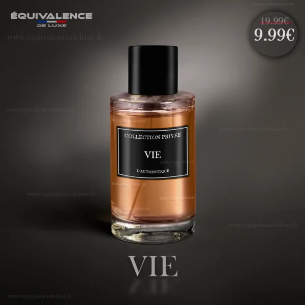 Gros plan sur le flacon de parfum Vie Collection Privée Authentique, contenant 50 ml d'élégance et de raffinement.