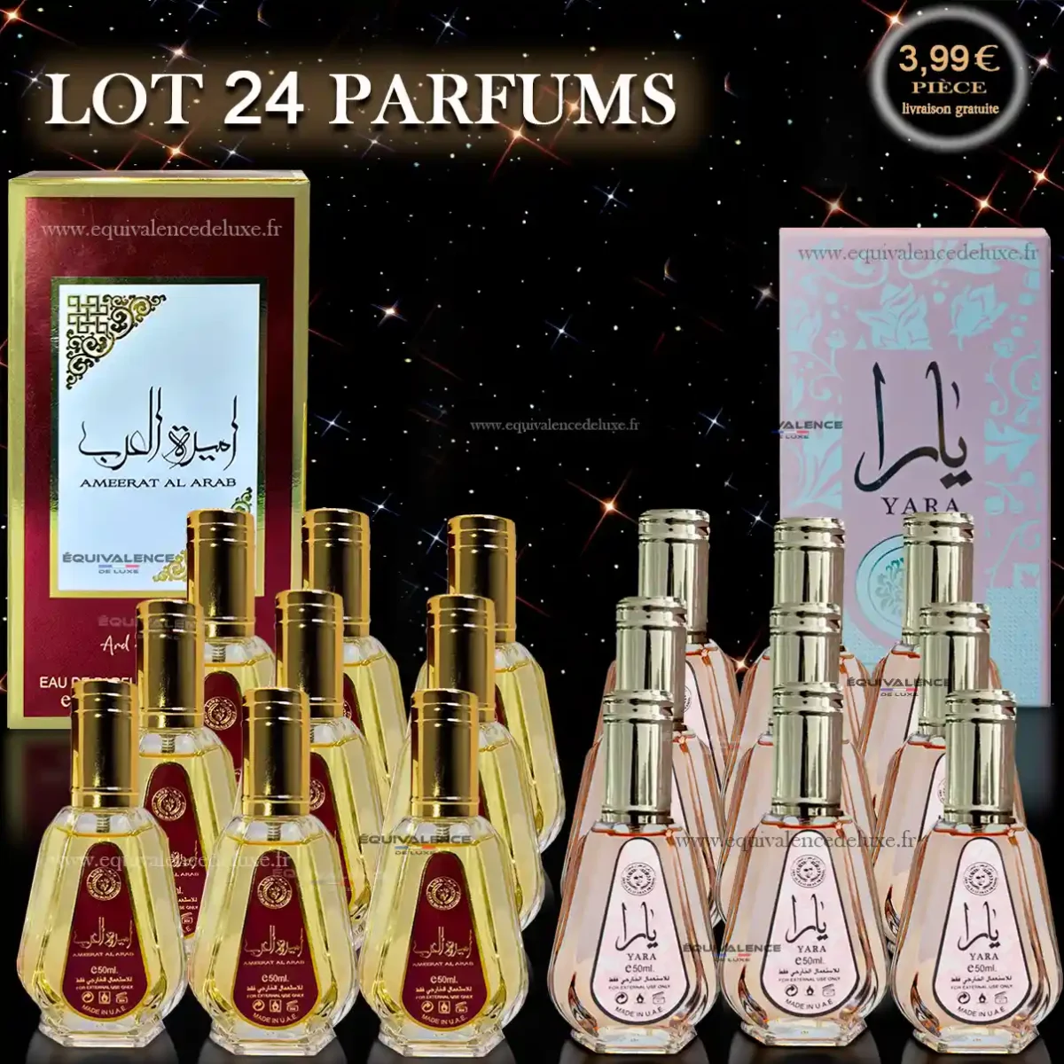 lot de 24 flacon de parfums dubai au choix yara et ammerat el arab à petit prix