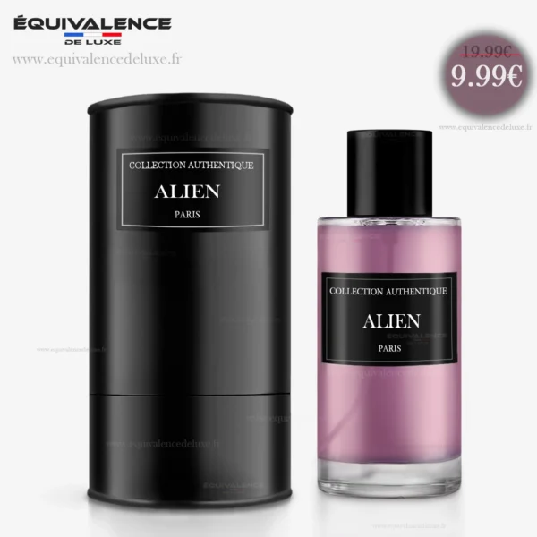 Flacon du Parfum Alien Collection Privée Authentique 50ml présenté avec sa boîte élégante, une alliance parfaite entre mystère et luxe.