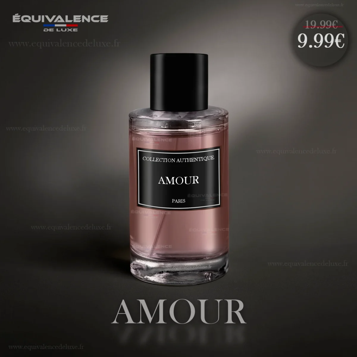 Flacon raffiné du Parfum Amour Collection Privée Authentique 50ml, une fragrance romantique et délicate aux accords floraux et musqués.