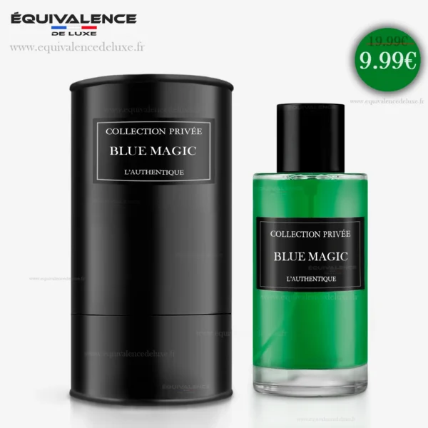 Flacon du Parfum Blue Magic Collection Privée Authentique 50ml accompagné de sa boîte raffinée, un écrin parfait pour une essence magique et captivante.