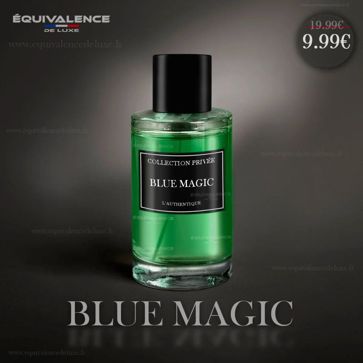 Flacon élégant du Parfum Blue Magic Collection Privée Authentique 50ml, une fragrance fraîche et mystérieuse aux accords marins et épicés.