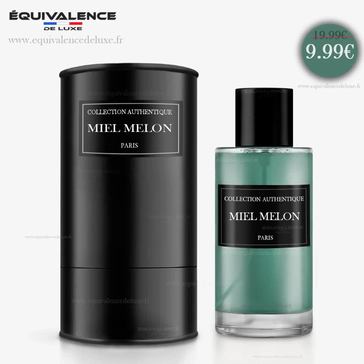 Flacon du Parfum Melon Miel Collection Privée Authentique 50ml accompagné de sa boîte élégante, un symbole de douceur et de sophistication.