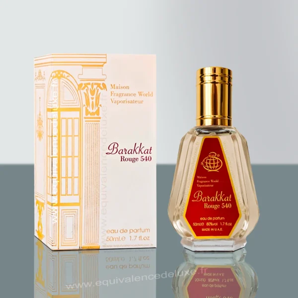 Flacon Barakkat Rouge 540 – parfum intense mixte aux notes ambrées, 50 ml
