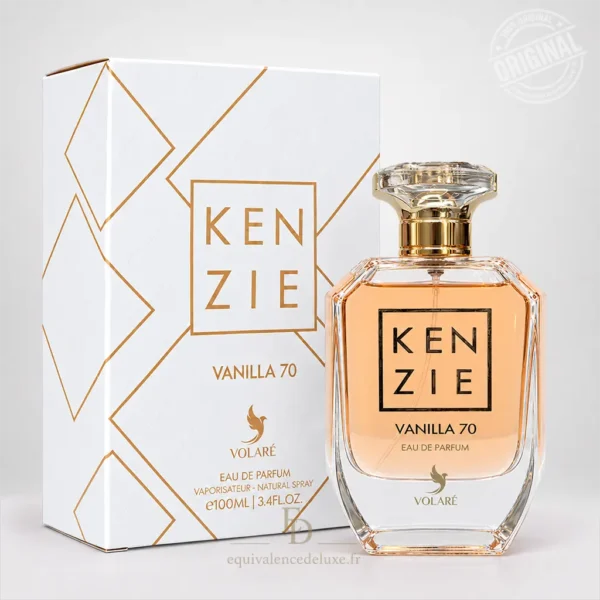 Parfums Dubaï, Collection Privée & Parfums Inspirés au Meilleur Prix 23 Flacon Kenzie Vanilla 70 Volaré 100 ml aux reflets pêche avec coffret blanc et doré