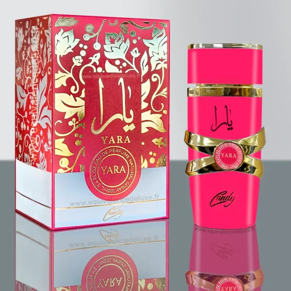Flacon du parfum Yara Candy Dubai Collection - Boîte et flacon 100ml - Parfum gourmand à la barbe à papa et fruits rouges