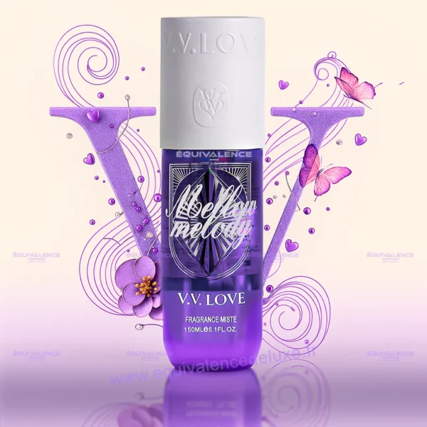 Image de la brume parfumée femme V.V. Love Ethereal Violet 150 ml, au parfum de violette gourmande, orchidée vanillée et santal.
