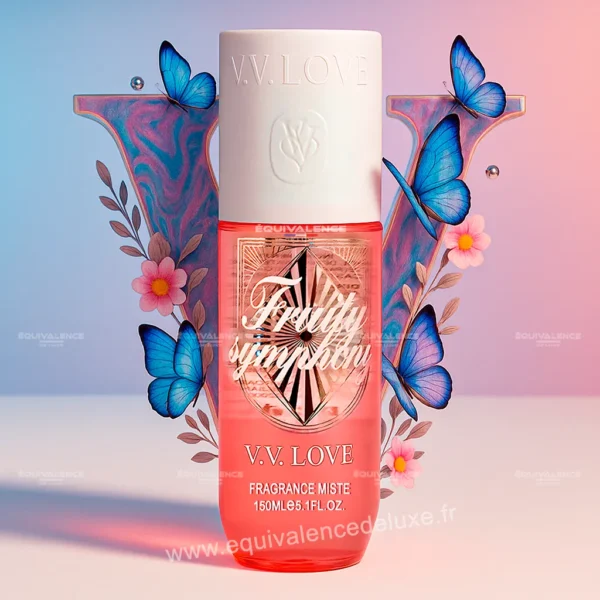 Image de la brume parfumée femme V.V. Love Fruity Symphony 150 ml, aux notes fruitées d’agrumes, de fruits rouges et fond musqué.