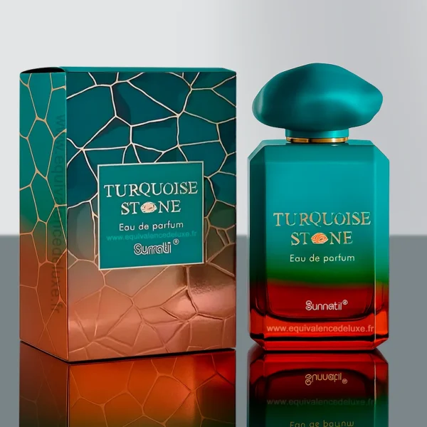 Parfum Turquoise Stone De Surrati avec packaging design effet pierre turquoise et cuivre