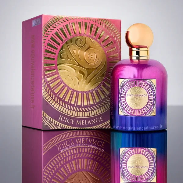 Juicy Melange par paris corner 100ml – parfum fruité floral en flacon dégradé rose et violet avec coffret doré luxueux