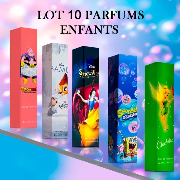 Lot de 10 Parfums Enfant 33ml – Parfums Dessin Animé au Choix
