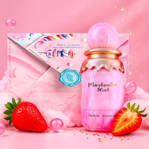 Parfum Marshmallow Blush Paris Corner 100ml – flacon rose avec fraises et décor sucré