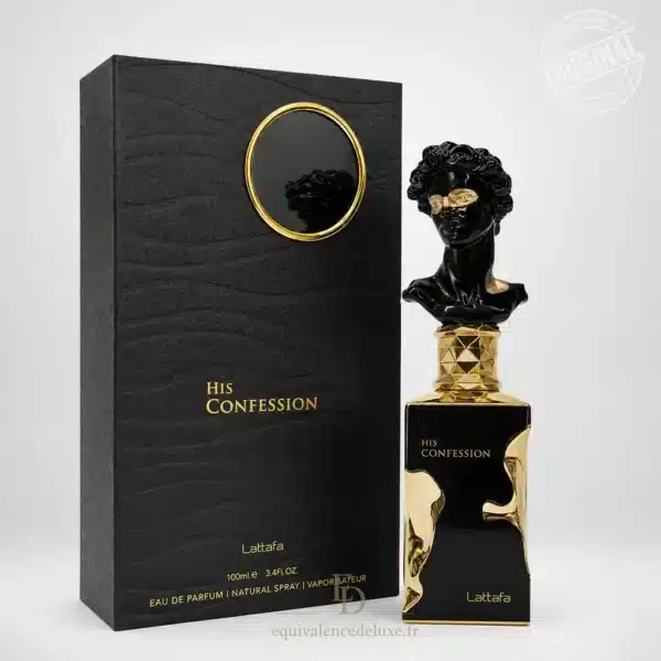 His Confession Lattafa Eau de Parfum homme 100 ml avec flacon noir doré et coffret