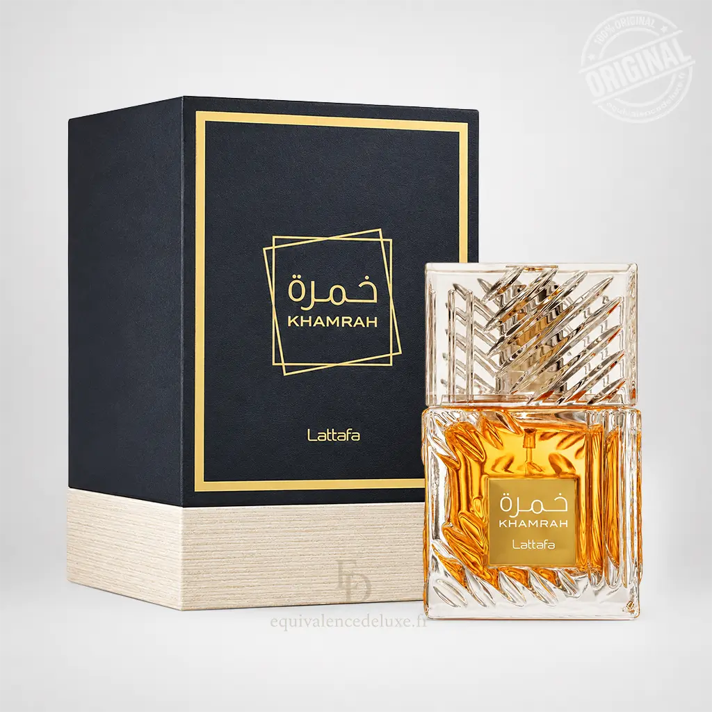 Parfum Khamrah – Eau de Parfum Oriental Mixte 100 ml – Lattafa 1 Khamrah Lattafa Eau de Parfum mixte 100 ml avec flacon en verre ambré et boîte noire