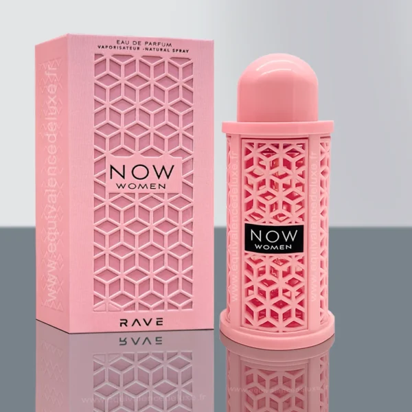 Flacon rose de l'eau de parfum Now Women de Rave 100 ml – parfum floral fruité pour femme, au design moderne et élégant