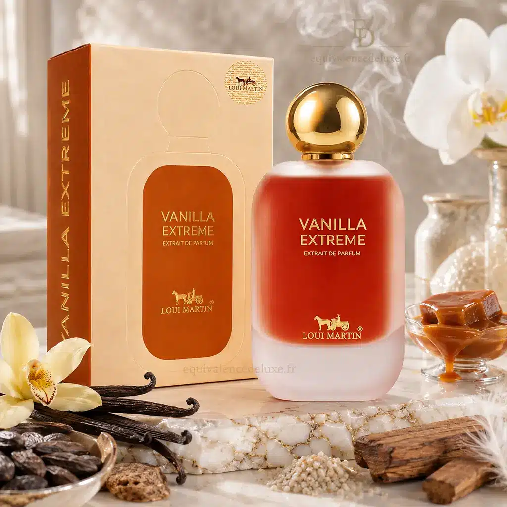Extrait de Parfum Vanilla Extreme – Loui Martin – Sillage Gourmand et Envoûtant 3 Flacon Vanilla Extreme Loui Martin entouré de vanille, caramel, fève tonka, bois de santal et ambre