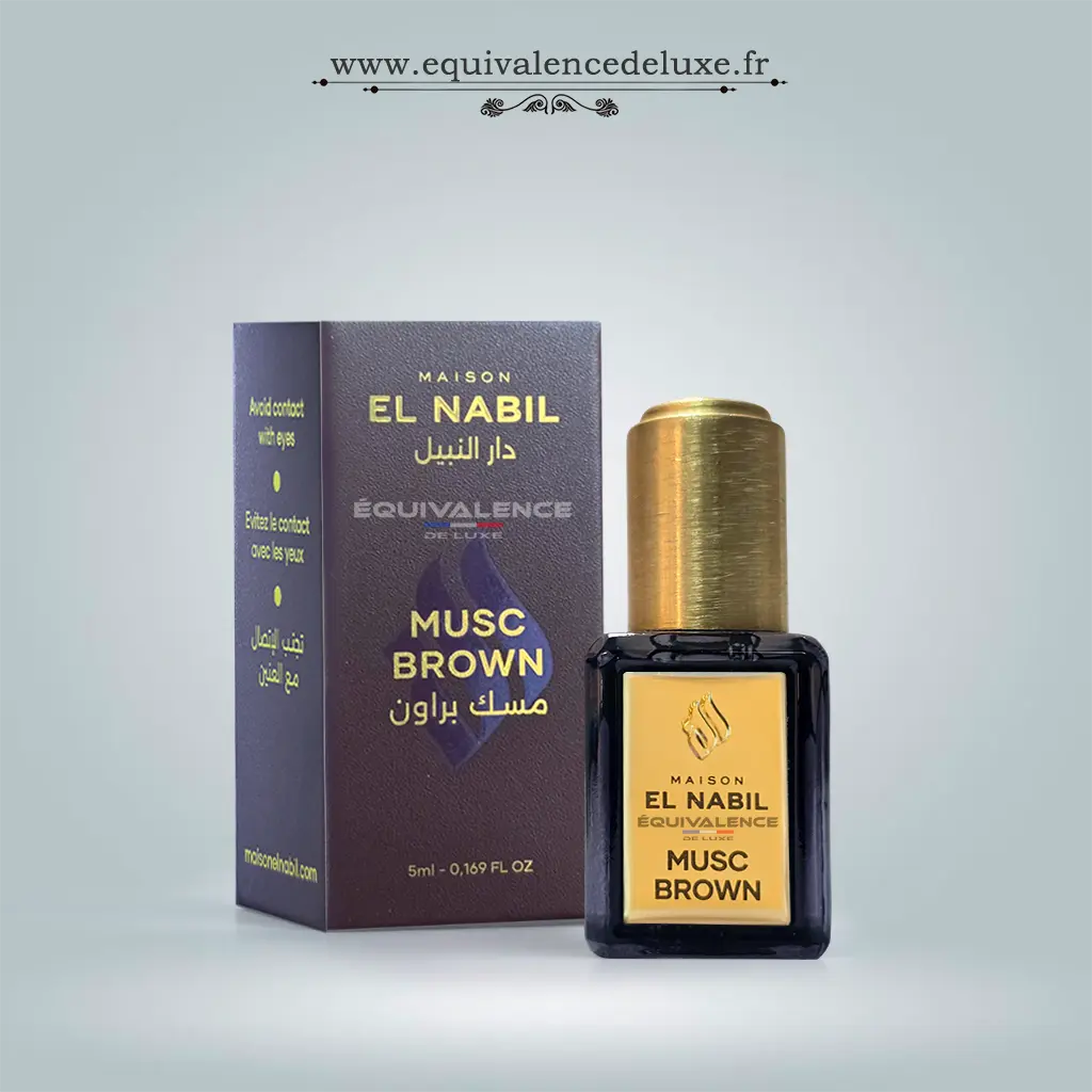 Musc Brown – El Nabil : Huile Parfumée Orientale Boisée & Ambrée Sans Alcool (5 ml) 1 Musc Brown Maison El Nabil parfum musc oriental intense avec flacon et boîte