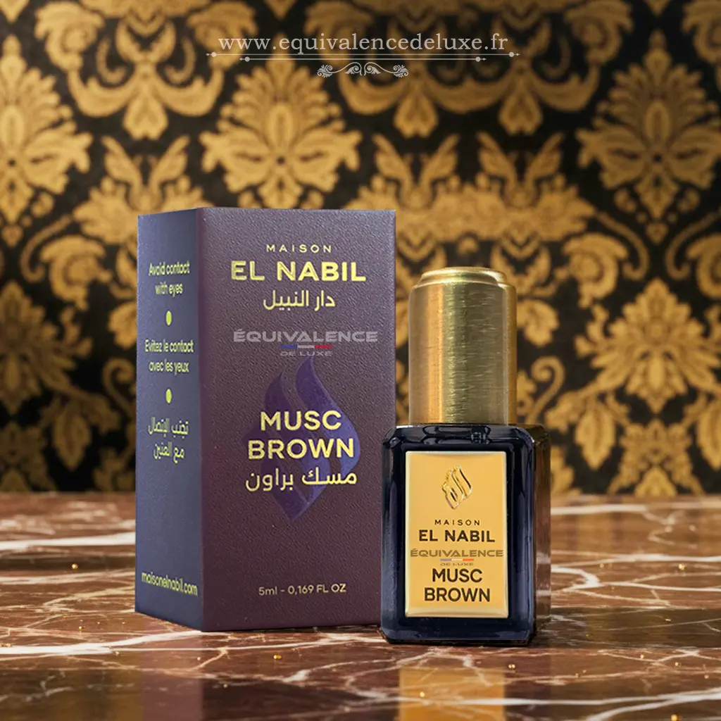 Musc Brown – El Nabil : Huile Parfumée Orientale Boisée & Ambrée Sans Alcool (5 ml) 3 Packshot Musc Brown Maison El Nabil huile parfumée musc oriental