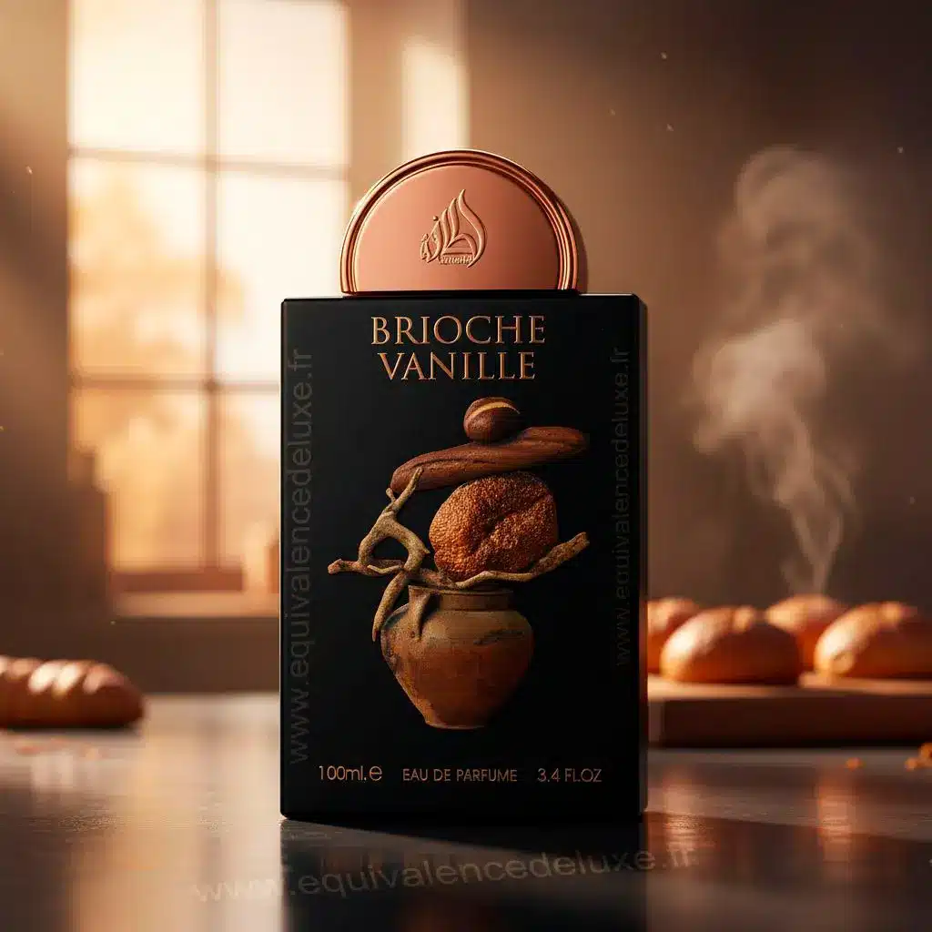 Brioche Vanille – Eau de Parfum Mixte 100 ml | Gourmand, Vanillé & Chic 2 Flacon Brioche Vanille Lattafa sur fond doré, ambiance cosy et élégante