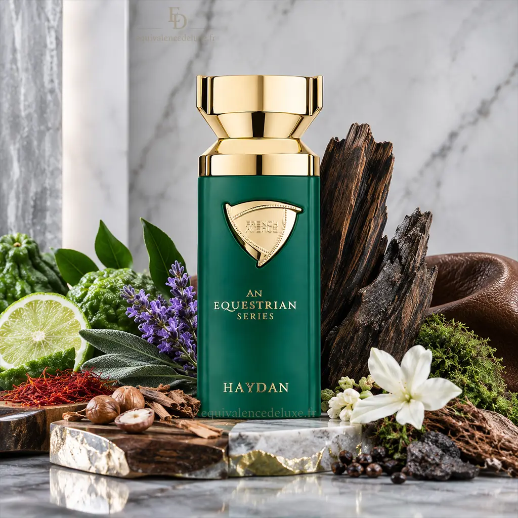 Haydan – Eau de Parfum Homme 100ml | Élégance boisée & aromatique 3 Flacon Haydan French Avenue entouré de bergamote, lavande, sauge, safran, bois, cuir et patchouli