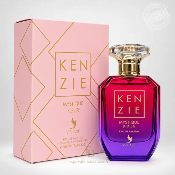 Parfums Dubaï, Collection Privée & Parfums Inspirés au Meilleur Prix 30 Flacon Kenzie Mystique Fleur Volaré 100 ml rose fuchsia et violet avec bouchon transparent facetté et coffret rose poudré
