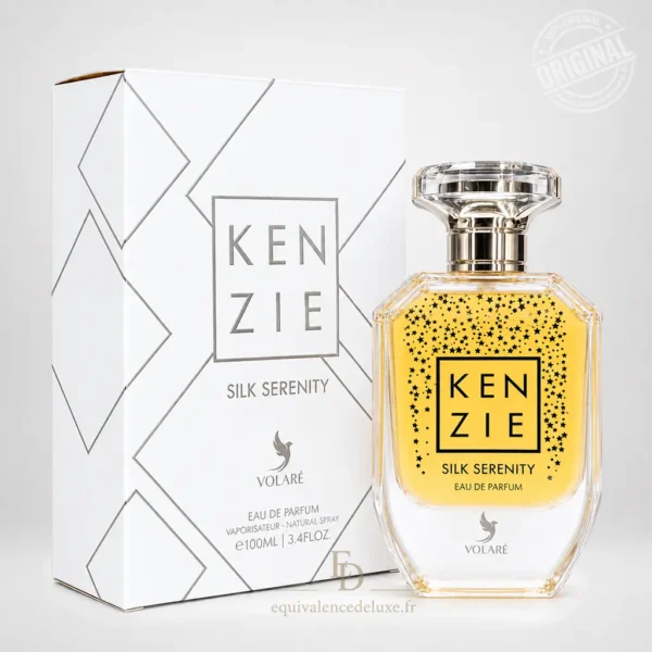 Parfums Dubaï, Collection Privée & Parfums Inspirés au Meilleur Prix 24 Flacon transparent Kenzie Silk Serenity Volaré Eau de Parfum 100 ml aux reflets dorés avec coffret blanc et argent
