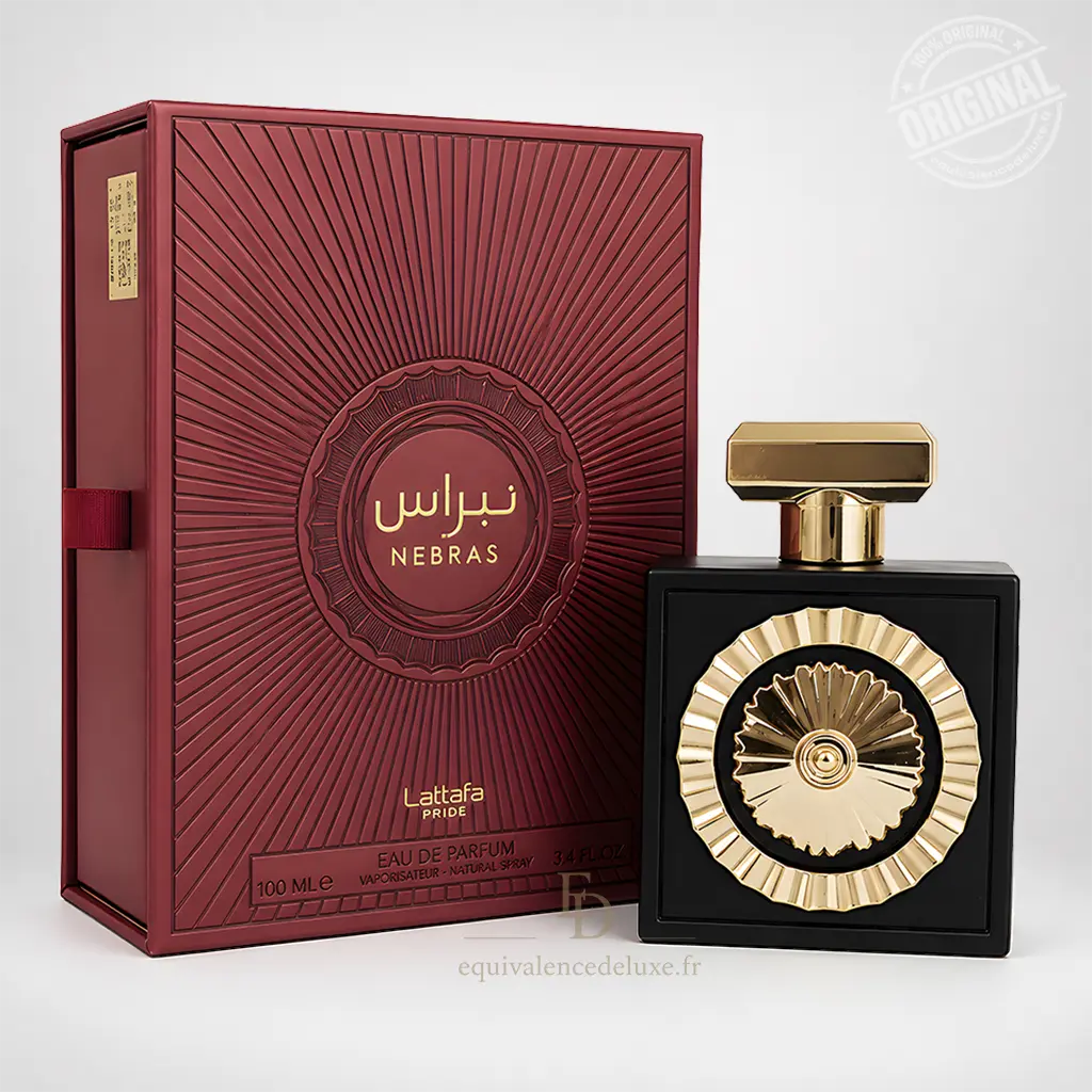 Nebras – Lattafa Pride | Parfum Oriental Gourmand Mixte 1 Nebras Lattafa Pride 100 ml avec boîte rouge, fruits rouges, mandarine, cacao et vanille