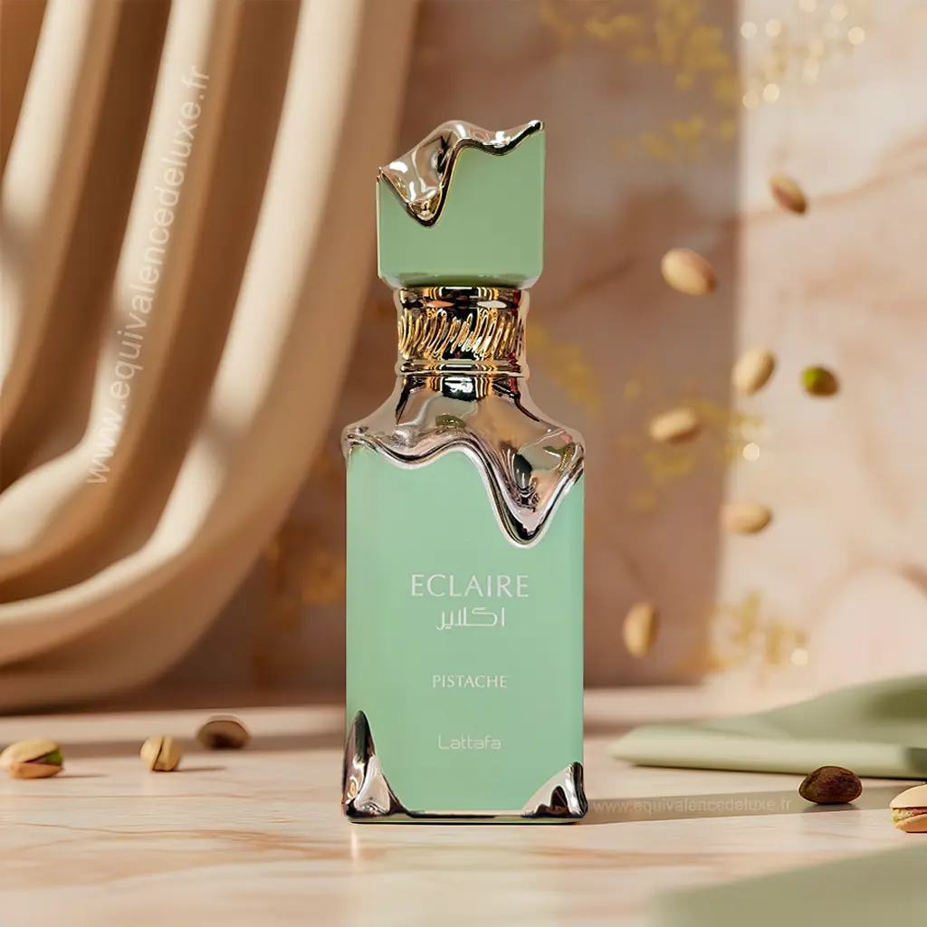 Eclaire Pistache Lattafa – Eau de Parfum 100 ml 2 Parfum Eclaire Pistache Lattafa 100 ml flacon vert et doré