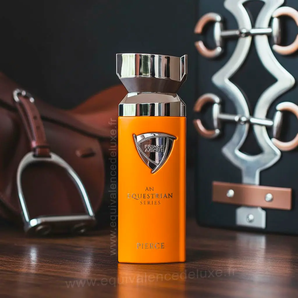 Pierce – French Avenue | Parfum Homme Aromatique Fruité & Boisé 3 Flacon Pierce An Equestrian Series posé devant sa boîte – parfum masculin frais aux agrumes