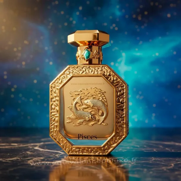 Pisces Parfum – Collection Genesis – Élégance Dorée Parfum Pisces French Avenue bouteille dorée zodiacale fruité musqué