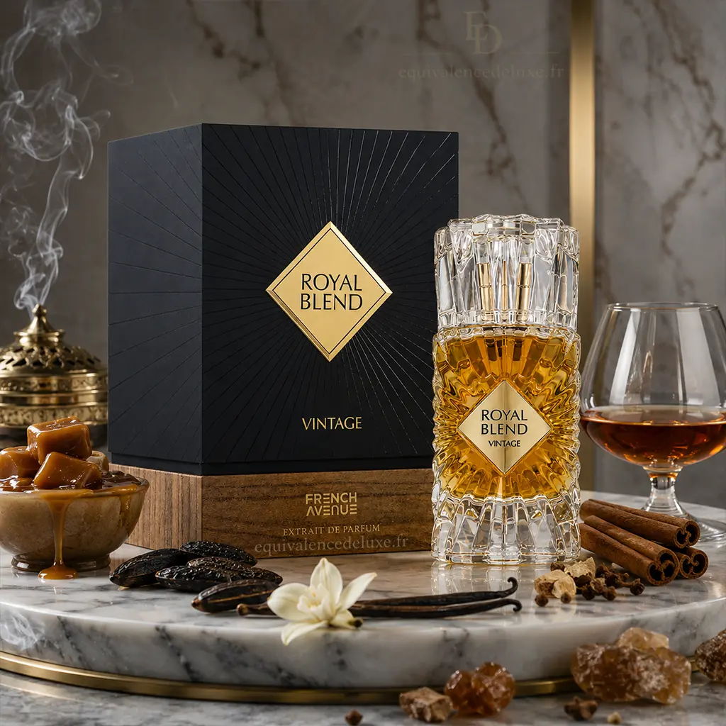 Royal Blend Vintage – Eau de Parfum Mixte 100ml 4 Royal Blend Vintage French Avenue avec boîte, cognac, caramel, cannelle, vanille et fève tonka