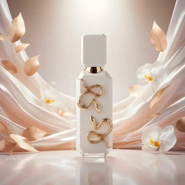Veneno Bianco French Avenue – Parfum Floral Blanc Luxe Flacon Veneno Bianco avec coffret blanc orné d’un serpent doré – parfum floral blanc élégant