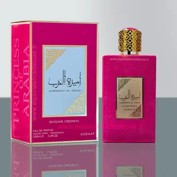 Parfum Femme 38 Parfum Ameerat Al Arab Sugar Crown Asdaaf 100 ml, eau de parfum sucrée et orientale, flacon et boîte rose luxe