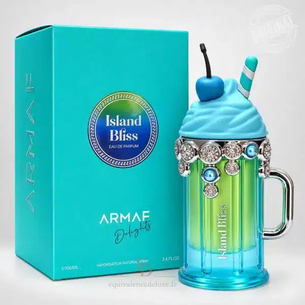 Flacon Island Bliss Armaf Delights 100 ml en forme de cocktail turquoise et vert avec coffret assorti