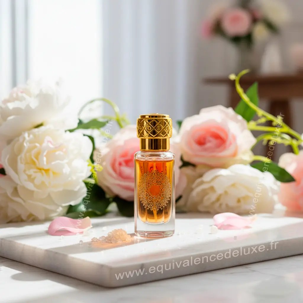 Musc Tahara Yara Rose – Gulf Fragrance (12 ml) 3 Flacon de musc Yara parfum musqué doux et féminin, notes florales poudrées, flacon rose avec capuchon doré