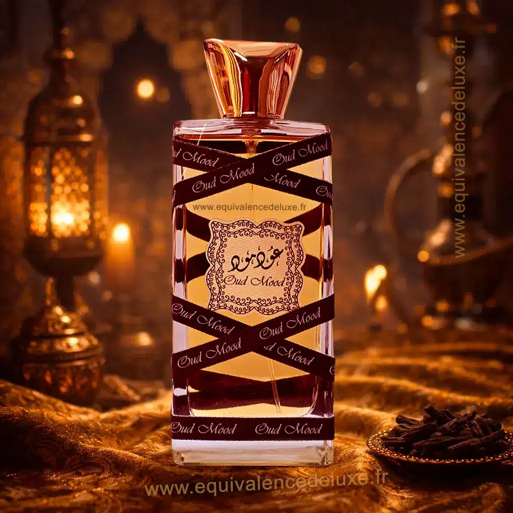 Oud Mood – Lattafa | Parfum Oriental Oud Intense 3 Flacon de parfum Oud Mood oriental aux accords oud, ambre et notes sucrées, parfum mixte longue tenue