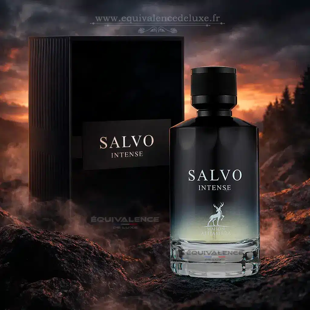 Salvo Intense – Maison Alhambra | Parfum Aromatique Boisé Intense 3 Flacon Salvo Intense Maison Alhambra parfum homme intense dans une ambiance minérale et sombre