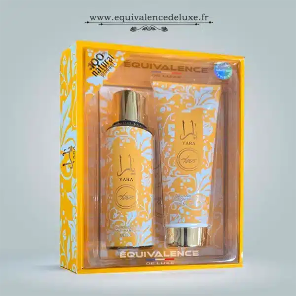 Coffret parfum Yara gourmand idéal comme idée cadeau avec brume et lotion