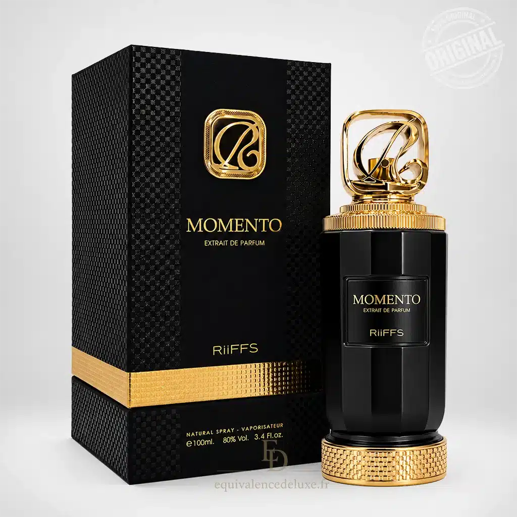 Momento – Riiffs | Parfum mixte Oriental Gourmand Intense 1 Momento RiiFFS Extrait de Parfum mixte 100 ml avec flacon noir doré et coffret