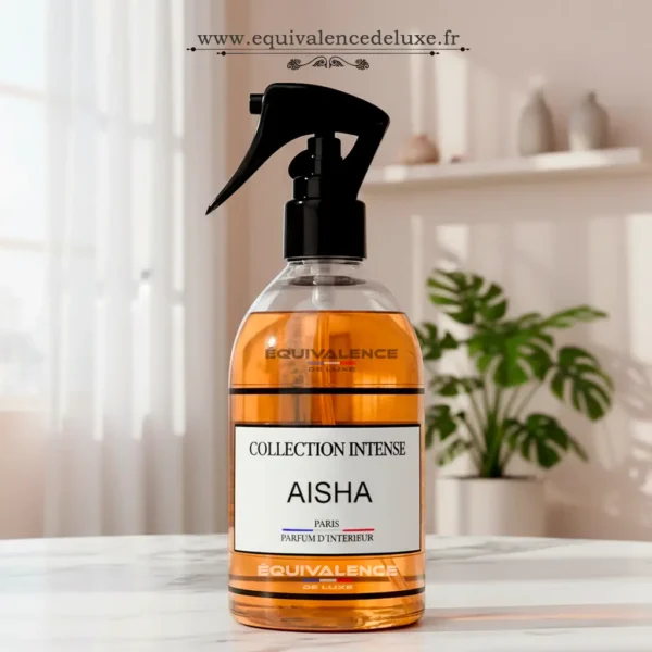 Spray parfum d’intérieur Aisha Équivalence de Luxe, parfum maison élégant pour salon et chambre, ambiance raffinée et parfum longue durée