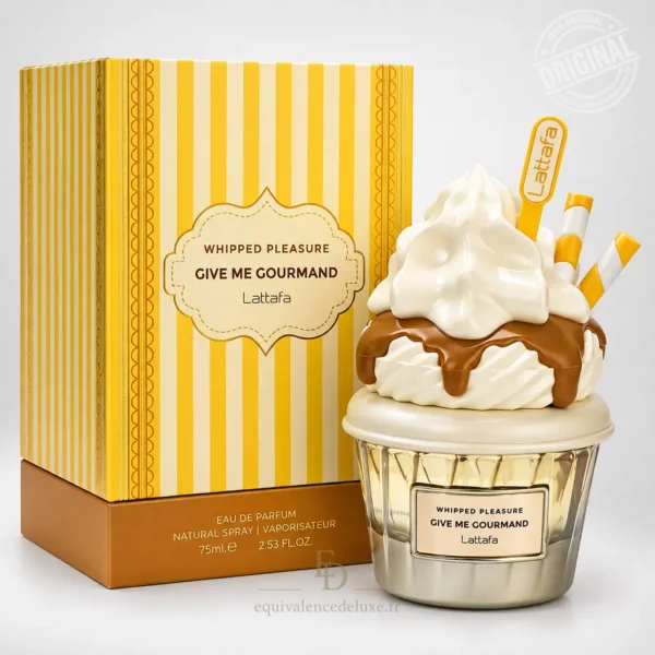 Flacon Whipped Pleasure Lattafa Eau de Parfum Mixte 75 ml avec coffret jaune et crème